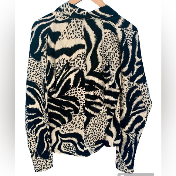 Vintage Francesca of Damon For Starington Wrap Silk Blouse Black White Size 6 - Picture 2 of 10